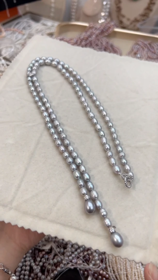 未镶嵌福利淡水珍珠灰色*强光珍珠项链无核5-6mm左右