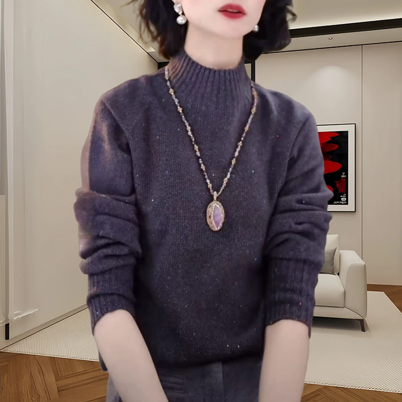 半高领长袖秋冬保暖针织衫女冬季新款上衣打底衫毛衣洋气时尚百搭