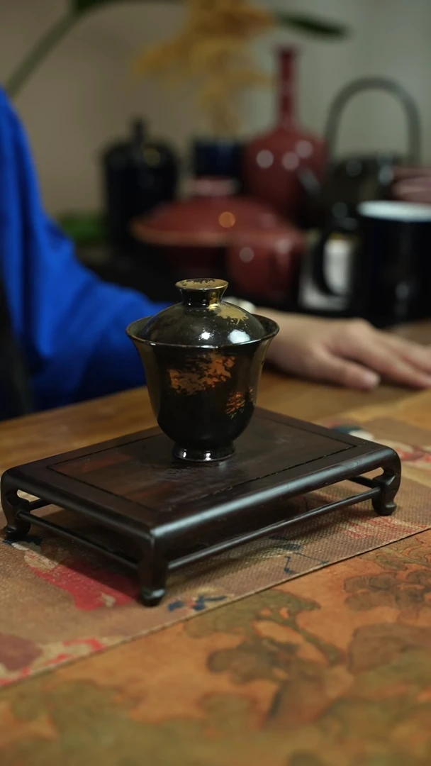 瓷片柴窑老茶叶末两才盖碗