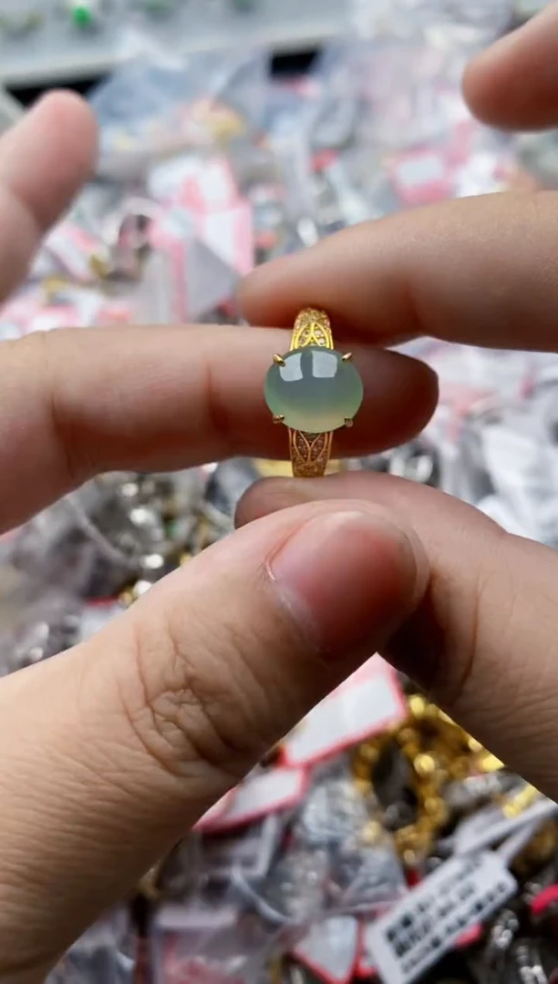 翡翠戒指银S925镶嵌13-13--5