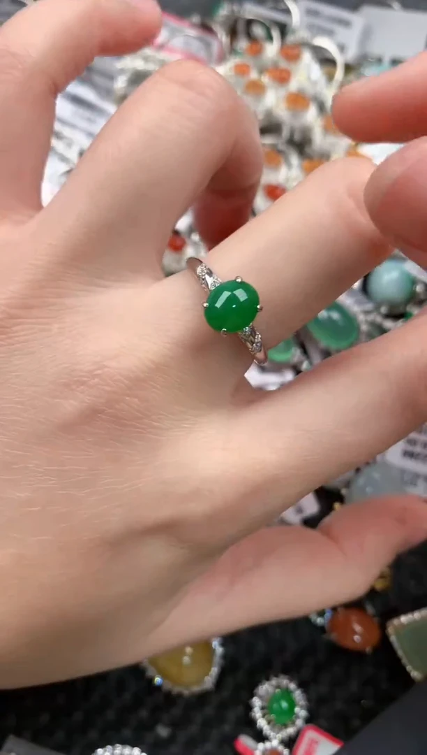 银S925镶嵌戒指翡翠999---4