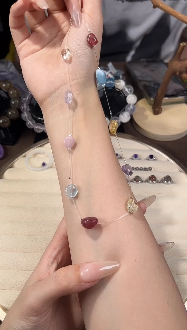 银S925镶嵌项链水晶多巴胺鱼线款锁骨链