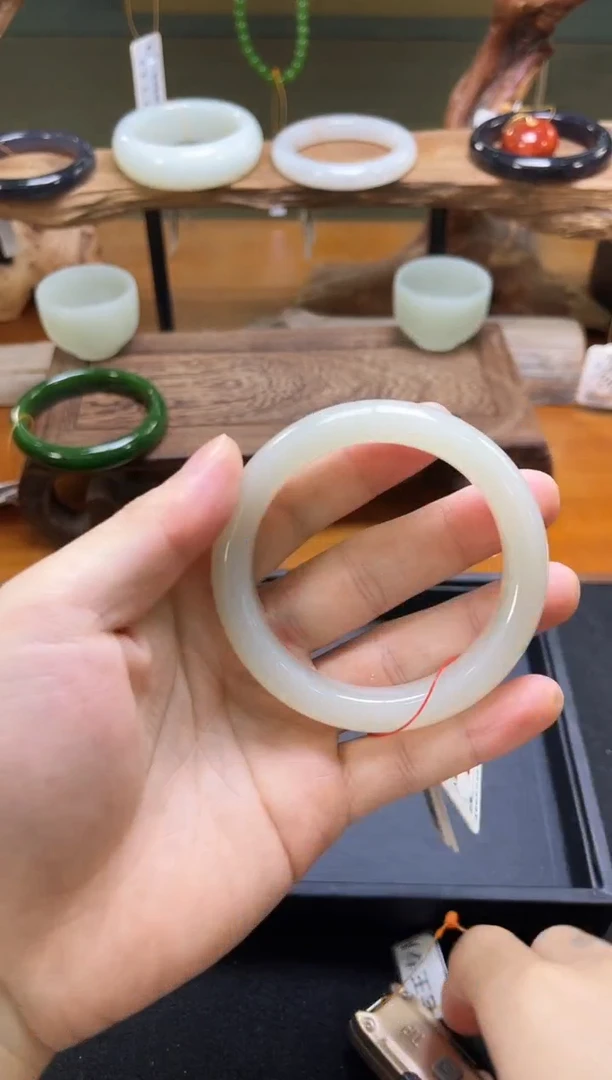 未镶嵌手镯和田玉青海青白57圈15