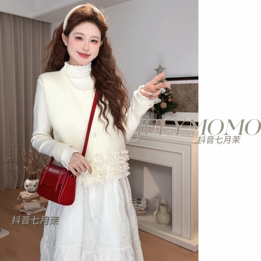 法式蕾丝花边毛衣马甲设计感气质拼接时尚背心女秋冬季新款百搭