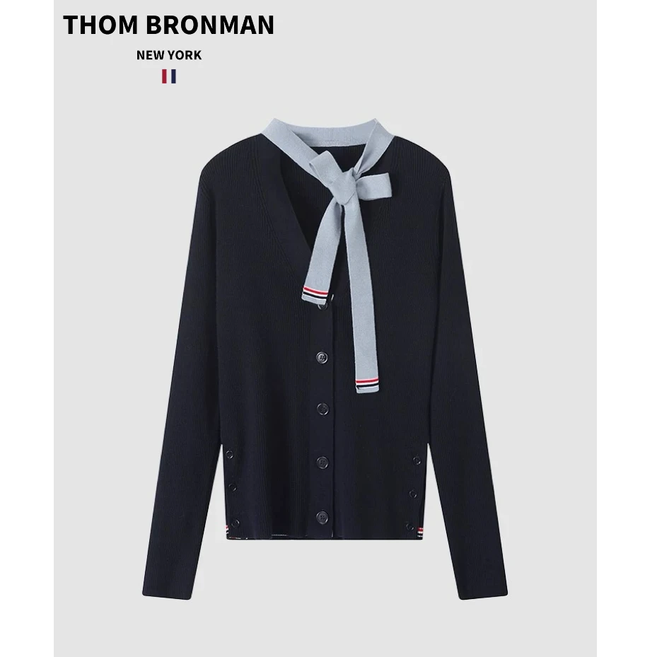 TB【官方正品】THOM BRONMAN汤姆布郎纯棉针织开衫外套女V领毛衣