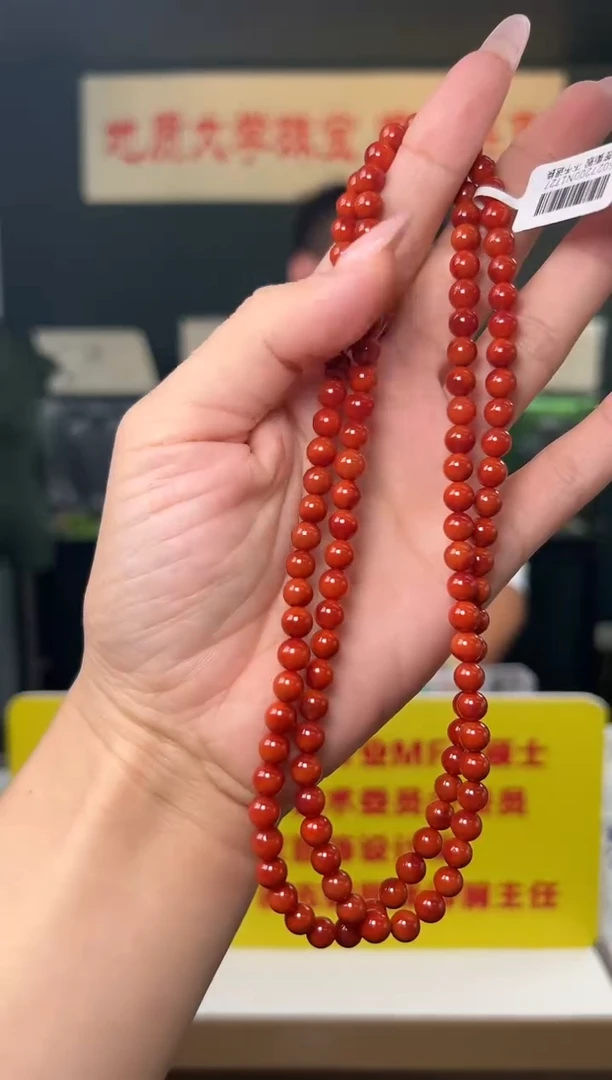 颈饰未镶嵌南红玛瑙精品级双色南红玛瑙多圈长链6-6.5mm