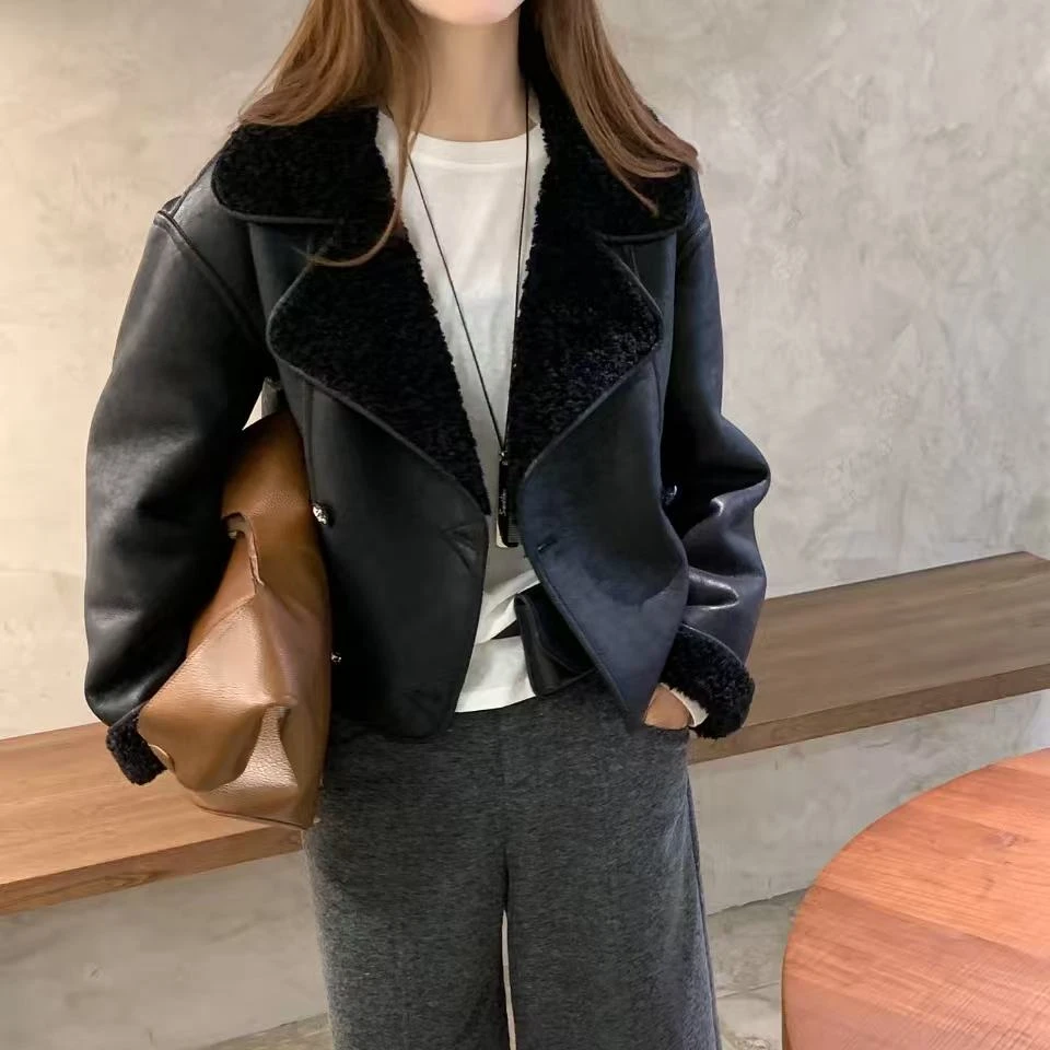 冬季新款潮流洋气时尚轻奢休闲加绒短款PU上衣外套S1090
