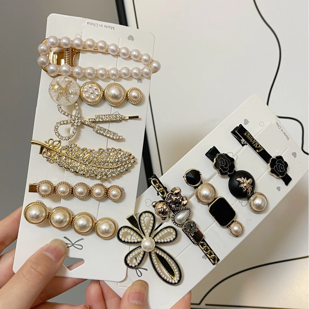 义佰满分韩版6件百搭羽毛小熊发夹组合刘海侧边夹百搭星星发卡