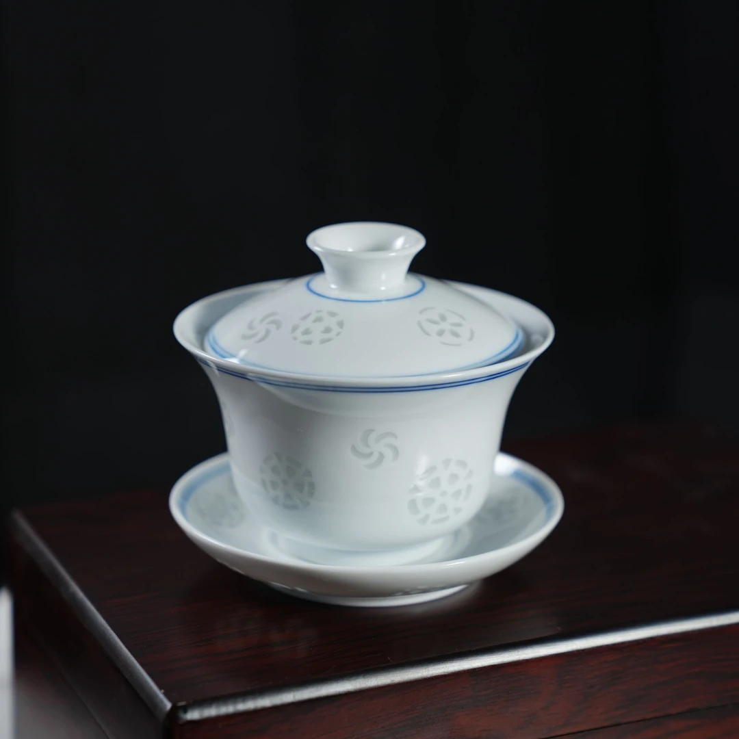 景德镇陶瓷玲珑皮球花玲珑盖碗