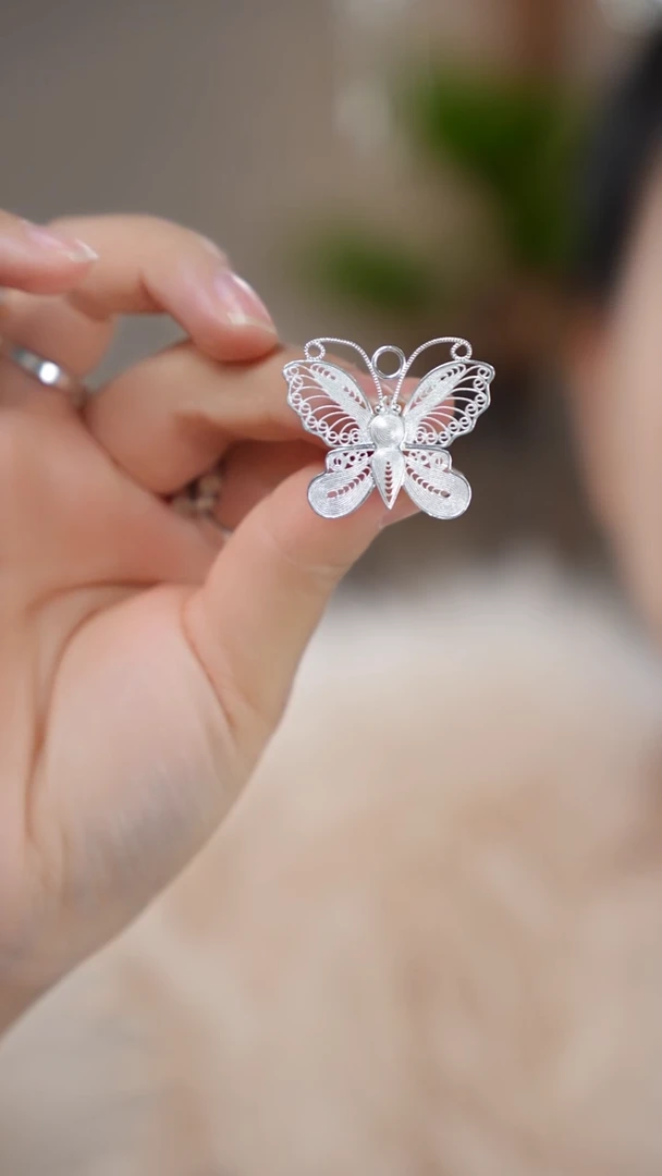 珐琅足银花丝小蝴蝶头花单个