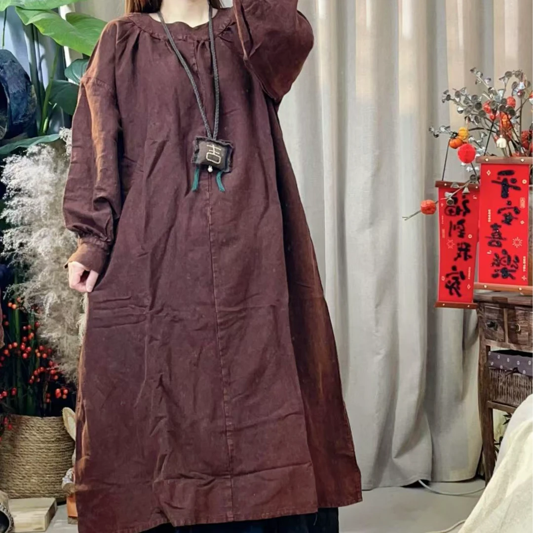 （忆南）亚麻后2粒扣长袍（衣长118胸围150）