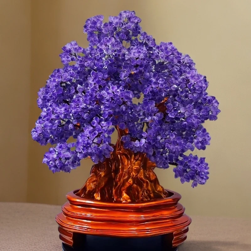 【卓越轻奢原创】升级加大款爆款创意实木净透紫水晶招财百搭摆件