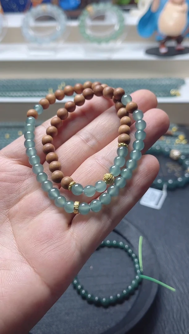 未镶嵌手串翡翠天然危地马拉翡翠A货手串卡5.8左右