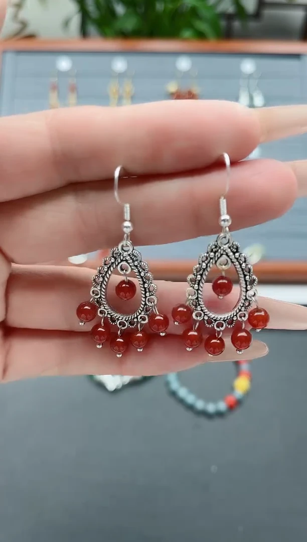 【闪购商品】南红玛瑙耳饰银S925镶嵌681