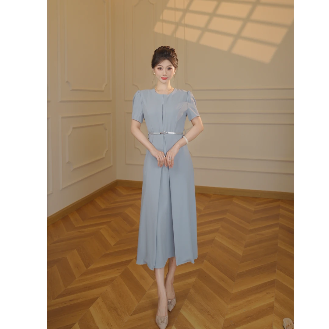 【张小小】2025夏季新短袖名嫒轻者晚礼服收腰时尚连衣裙女D1558