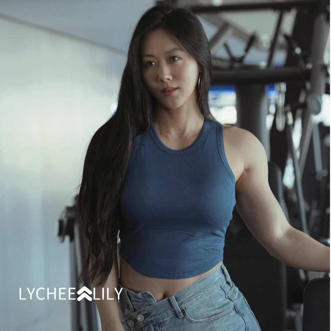 莫代尔罗纹裸感瑜伽背心女夏季短款健身内衣圆领半固定运动文胸夏