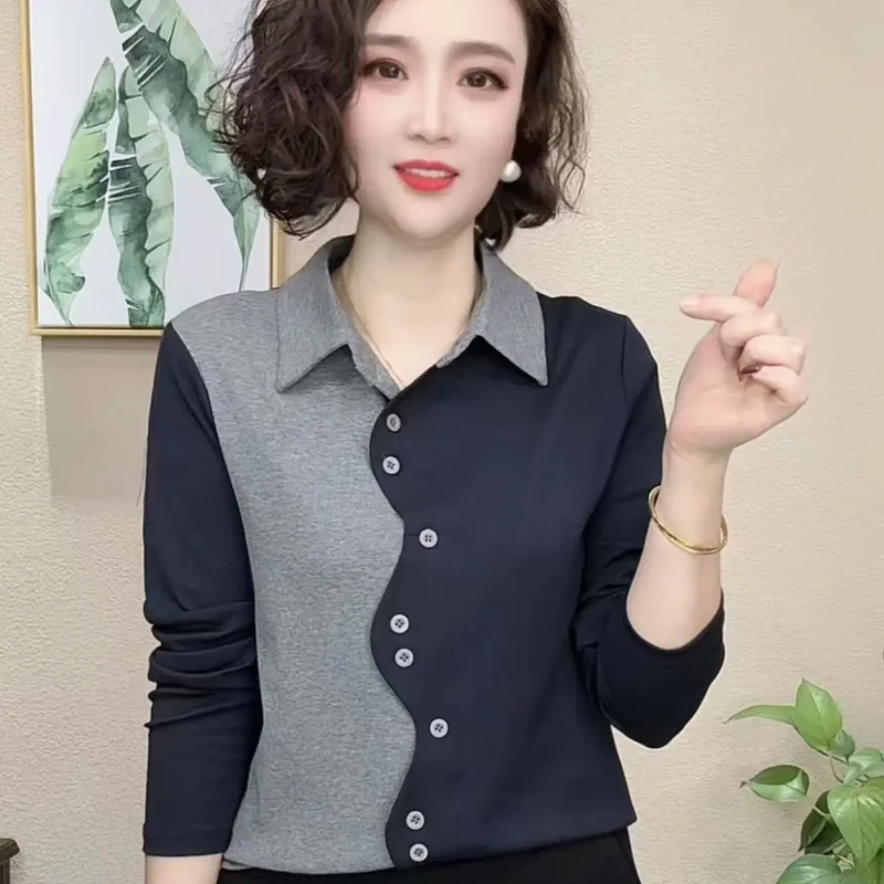 2025春秋新款时尚百搭减龄显瘦拼接长袖打底衫气质女士上衣