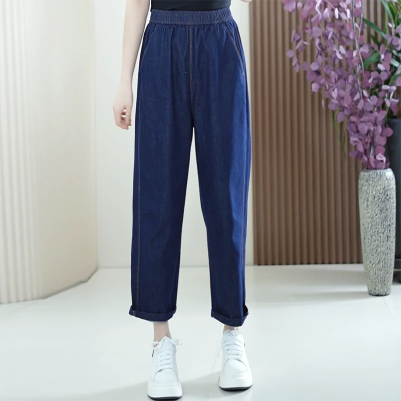 哈伦奶奶牛仔裤女大码弹力百搭直筒萝卜显瘦九分复古春季老爹裤