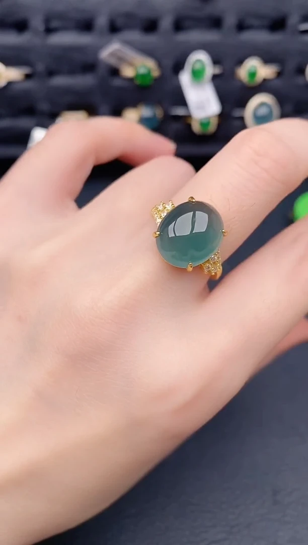 银S925镶嵌戒指翡翠天然a货翡翠382