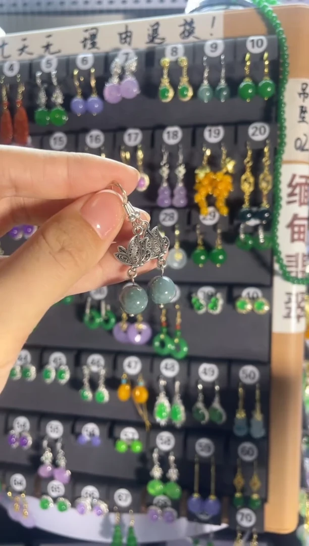 翡翠银S925镶嵌耳饰017