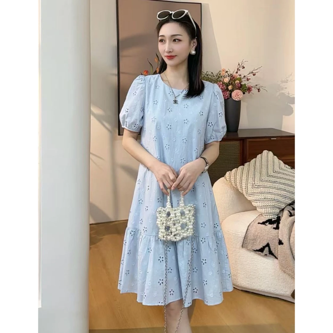 ROBELLE夏季新款时尚洋气的小清新连衣裙气质圆领甜美减龄裙子