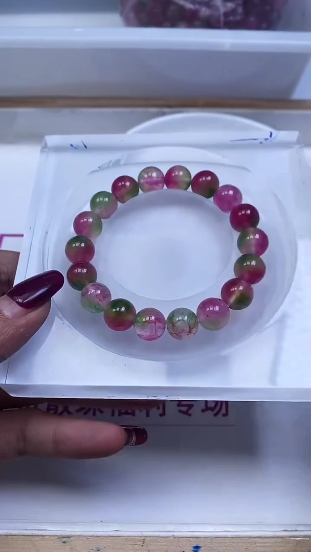 未镶嵌散珠玛瑙/玉髓M715 西瓜碧玺10mm10个6.8元