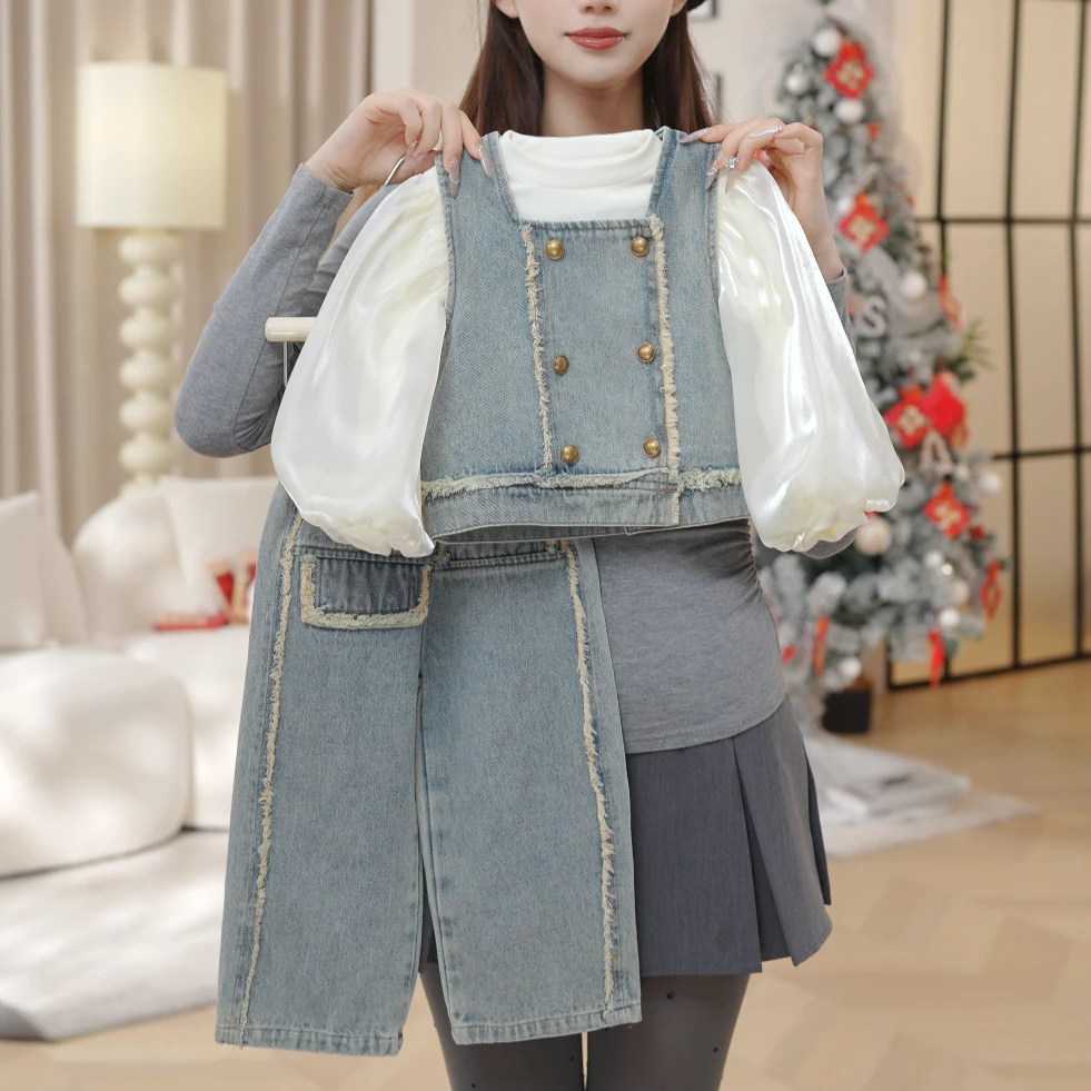 女童牛仔套装2025春季新款韩版儿童内搭休闲裤两件套套装CL6505