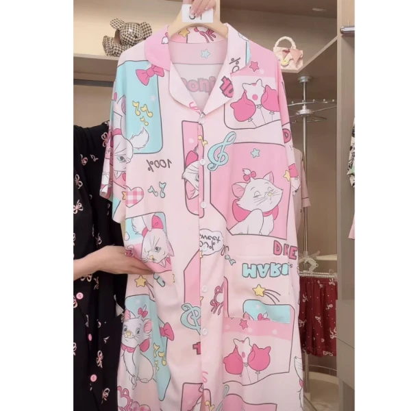 【玛丽猫睡衣】绵绸夏季薄款2026韩版加大码女款家居服宽松裙