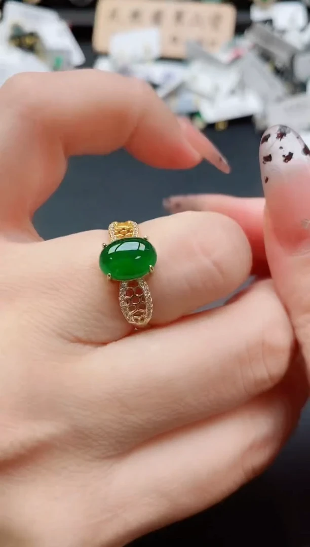 银S925镶嵌戒指翡翠1