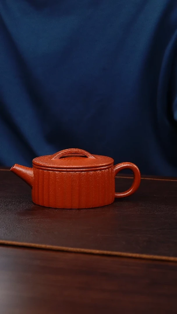 茶壶紫砂筋纹汉瓦 生料朱泥130cc