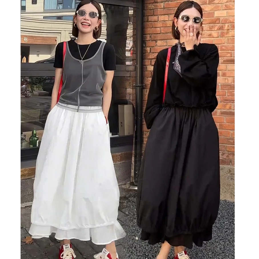 韩范复古花苞裙半身裙女2025春季新款设计感显瘦蓬蓬裙子半身长裙