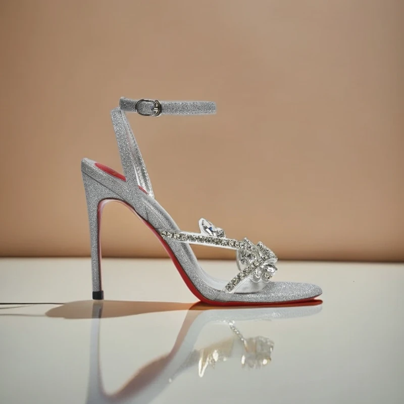 凉鞋女款2025新款爆款尖头细跟露趾一字带凉鞋细跟高跟鞋不累脚