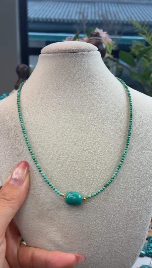 银S925镀金镶嵌绿松石项链1