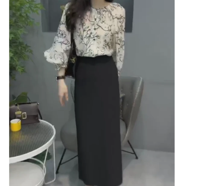 2025春季新款网红同款洋气减龄气质印花衬衫半身裙设计师G