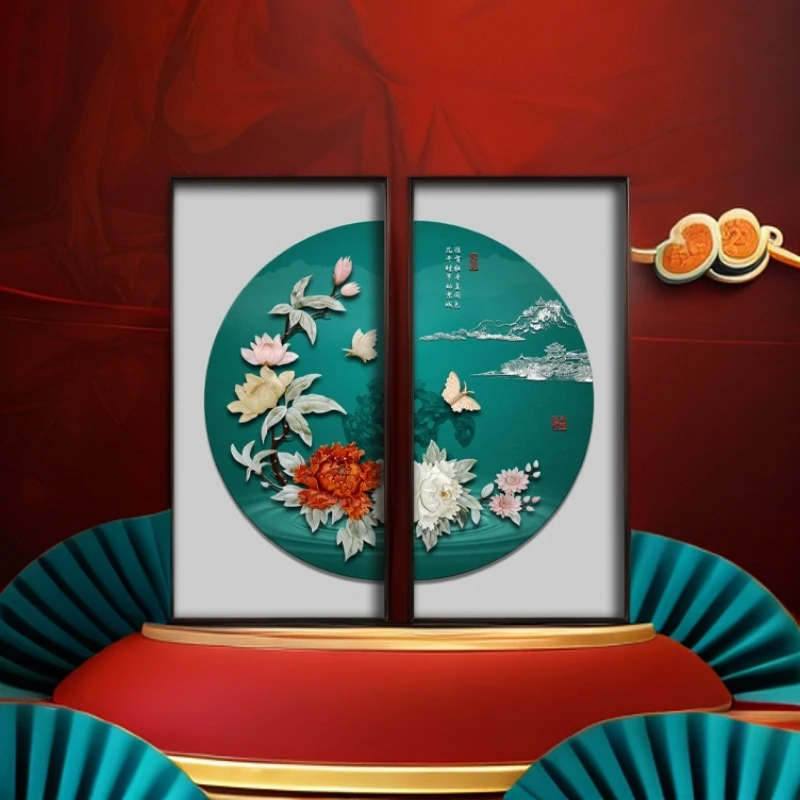 九头鸟手工玉雕画《国色天香》110x55x2