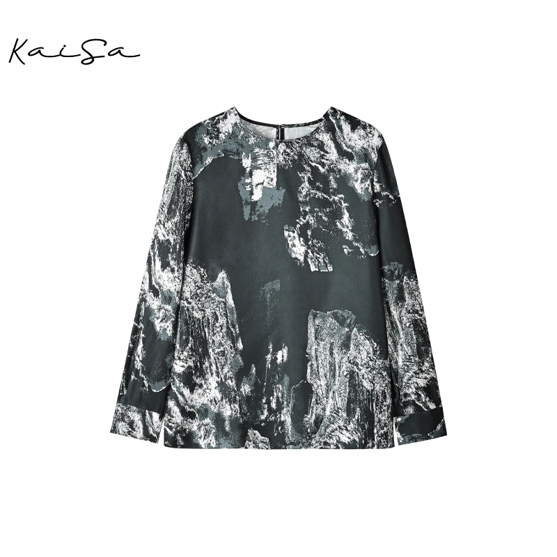 【露白】100%桑蚕丝时尚百搭圆领长袖上衣