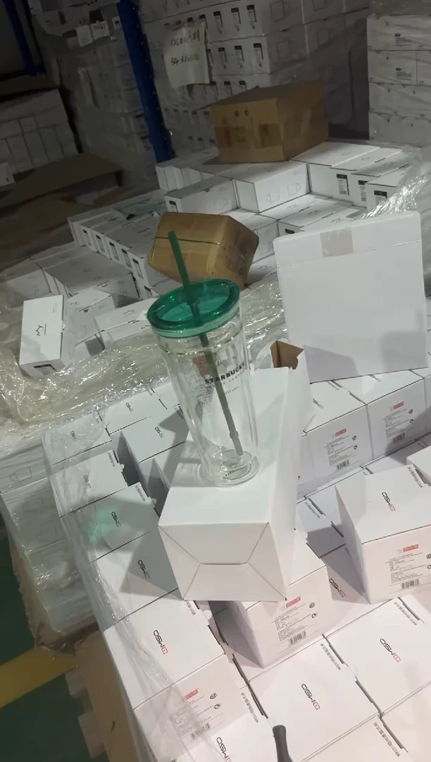 高硼硅玻璃吸管款星绿盖子吸管杯