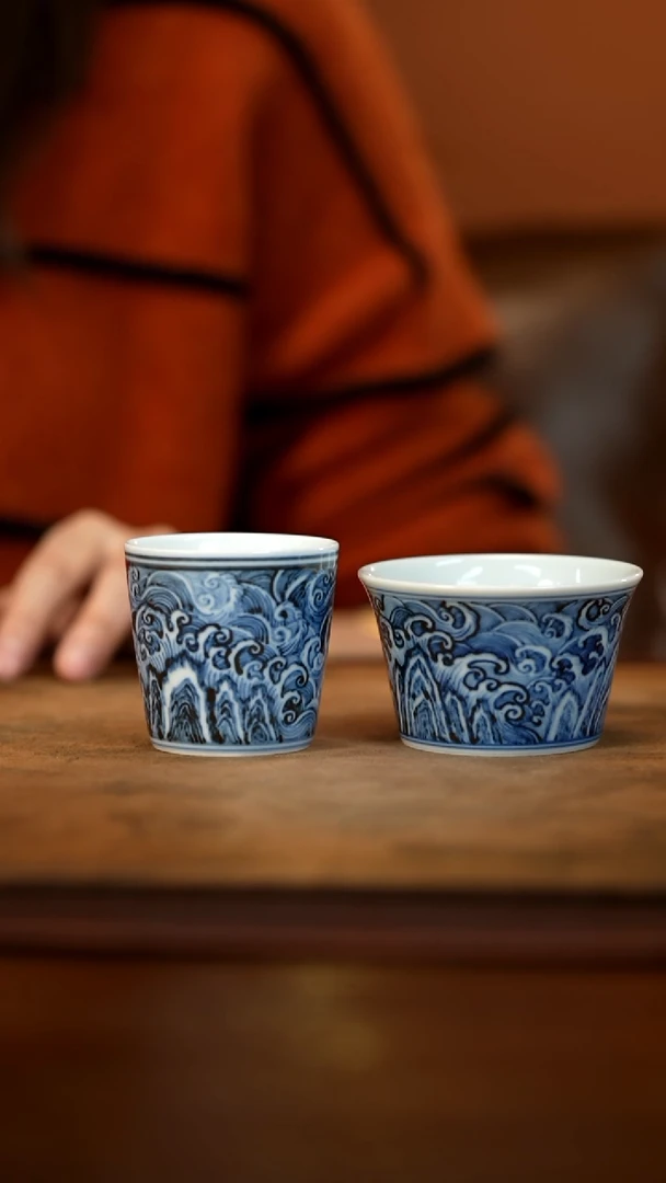 【闪购商品】青花海水海浪主人杯