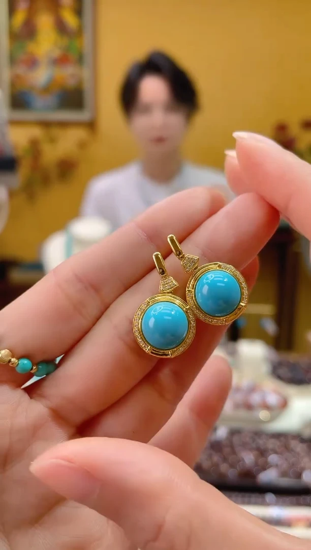 18K金镶嵌绿松石耳饰26@@JH50431058