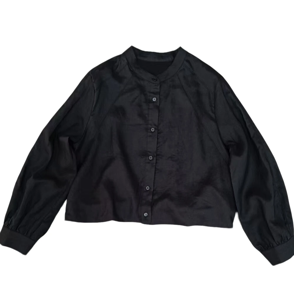 02581019新款时尚简约宽松版百搭立领设计短款衬衣 衬衫 女士