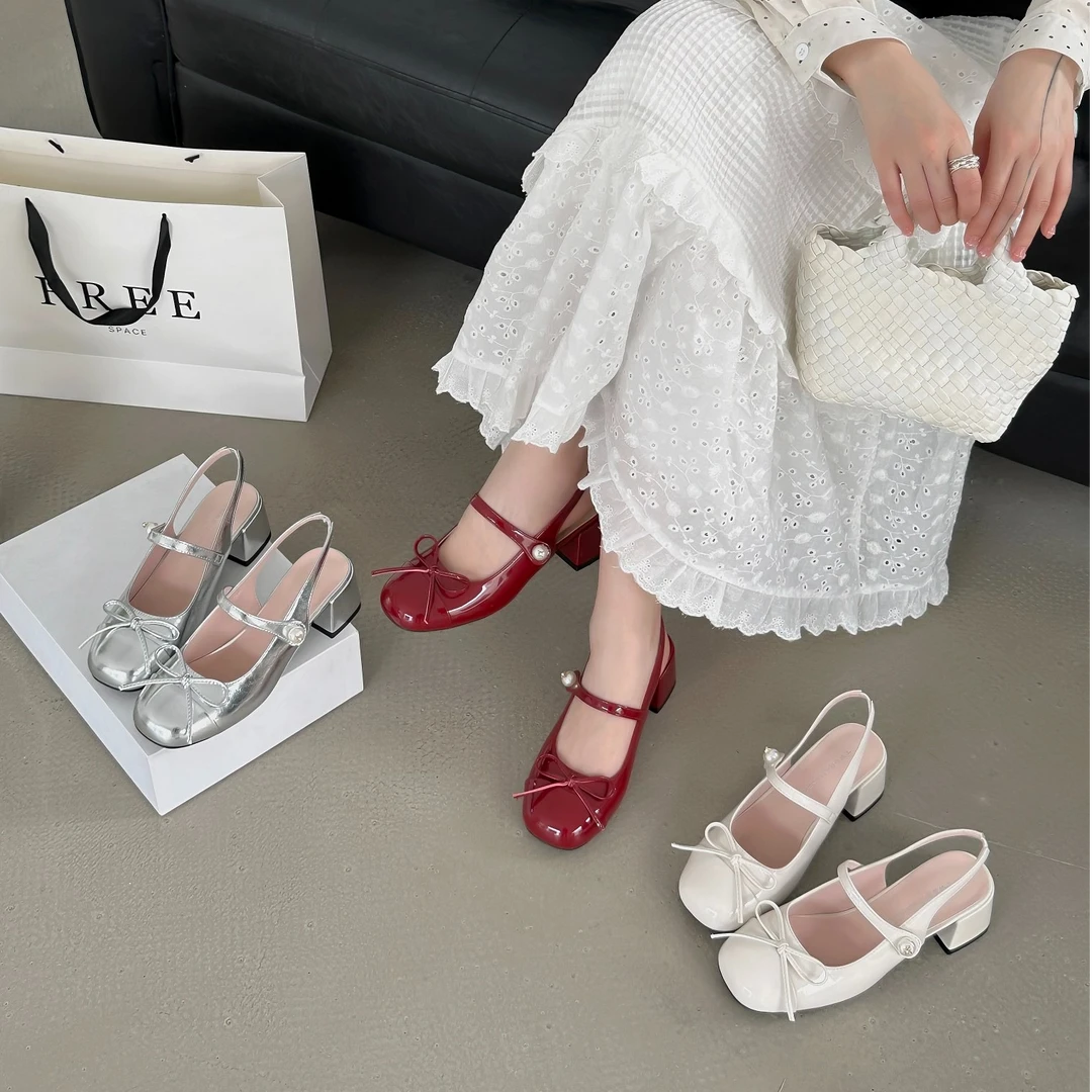 皮鞋透气走路浅口方头复古夏季玛丽珍鞋粗跟纯色跟鞋单鞋凉鞋中跟