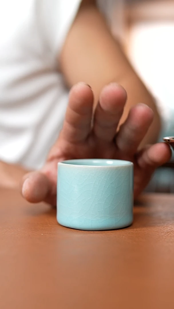瓷片仿古天青纯手工扳指杯福利瑕