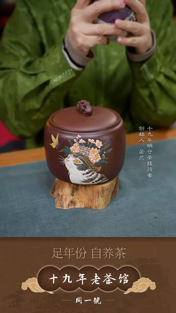 紫砂茶叶罐宜兴原矿紫砂六两罐+3沱宝灿