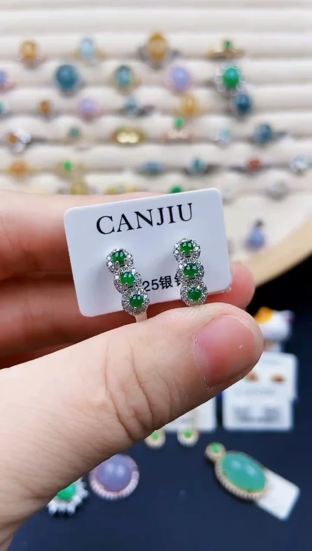 翡翠银S925镶嵌耳饰21