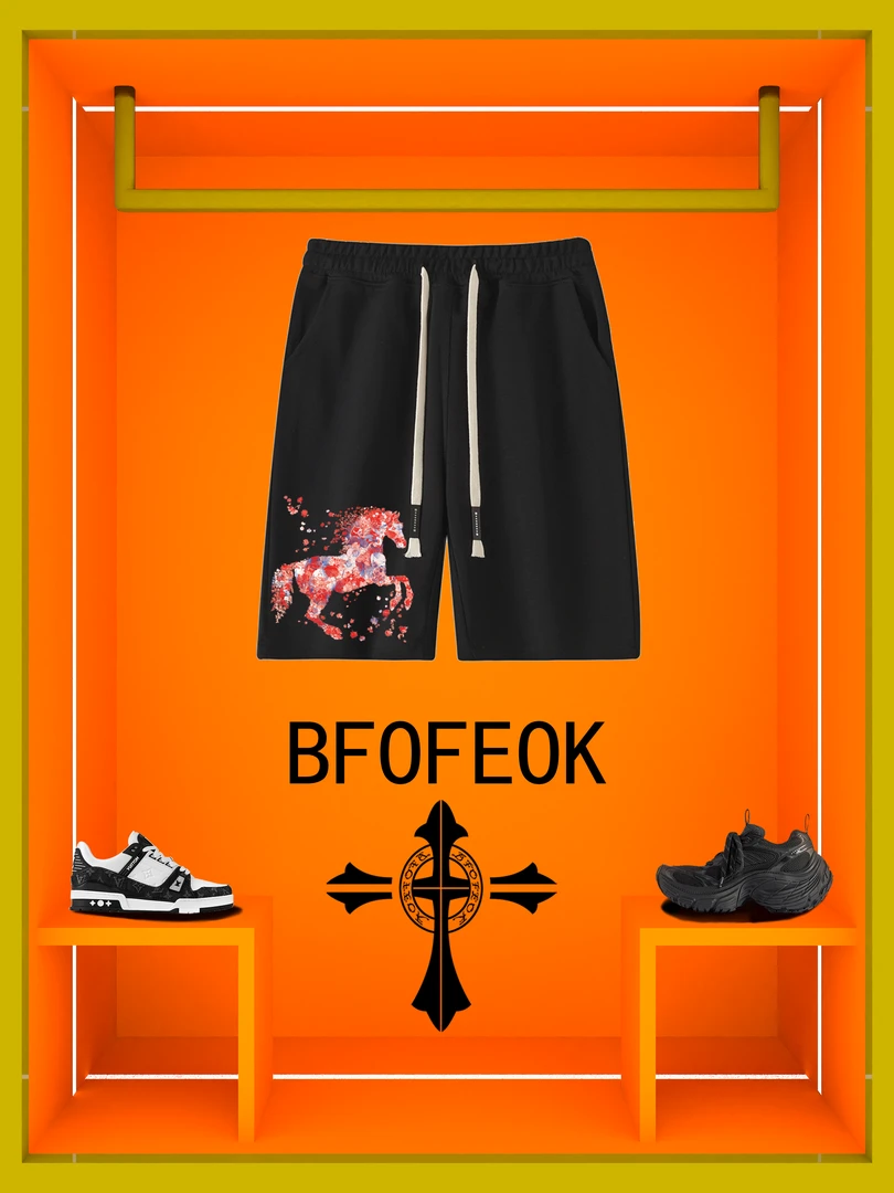BFOFEOK【花马裤】夏季新款男士短裤抽绳运动时尚宽松百搭休闲裤