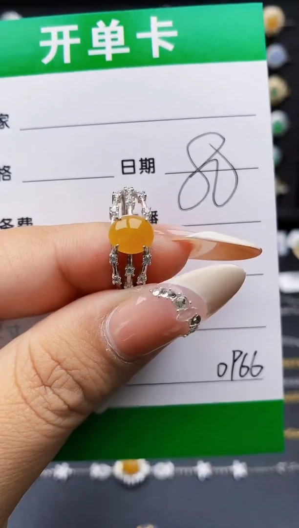 翡翠戒指银S925镶嵌0966