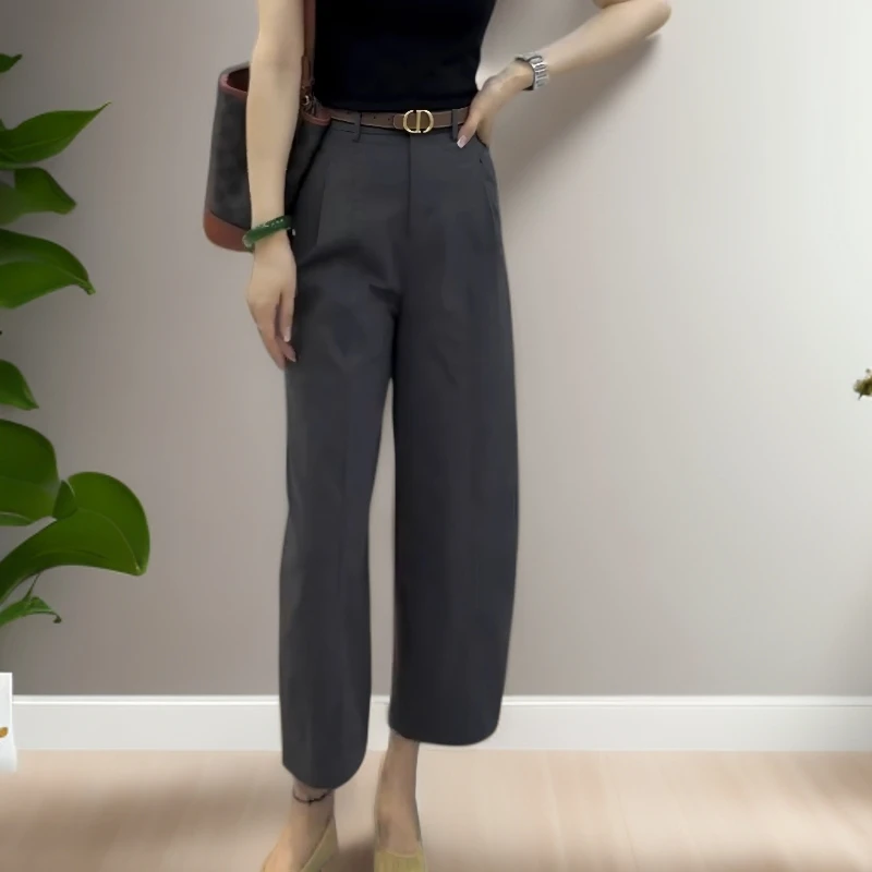 时尚大码女装宽松裤子女2025年垂感薄款高腰显瘦百搭阔腿裤九分裤