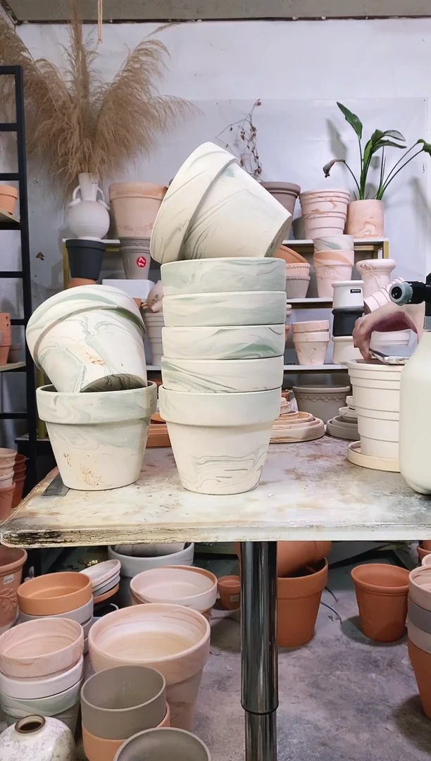 瑕疵无售后16*13绿白陶 2盆无托