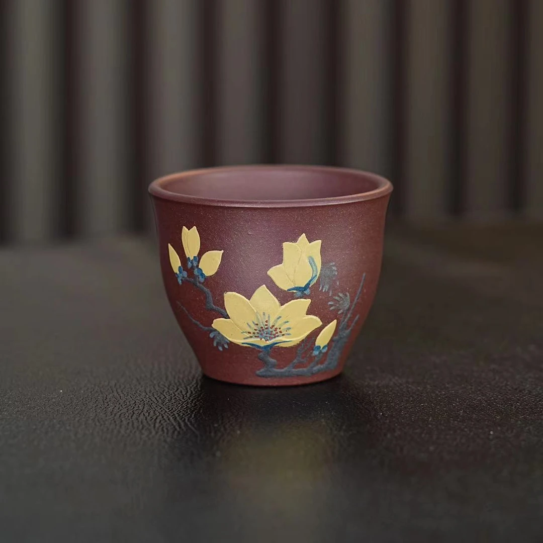 宜兴紫砂紫泥玉兰花主人茗品杯