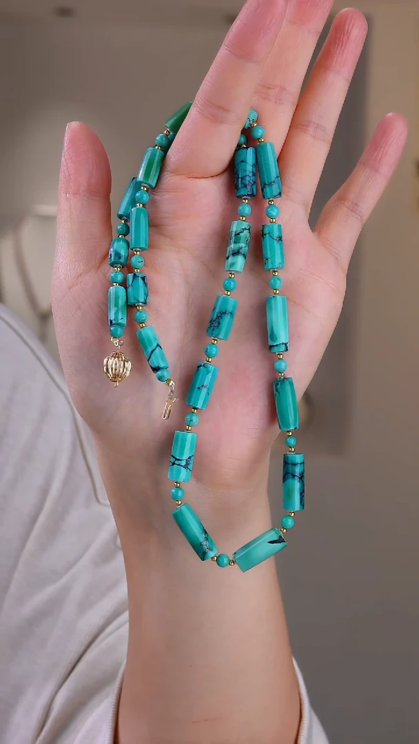 18K金镶嵌绿松石项链1